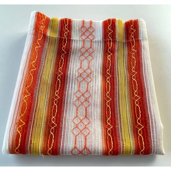 Vintage 70s curtains,  yellow/orange groovy stripes, net woven single panel - Picture 1 of 9